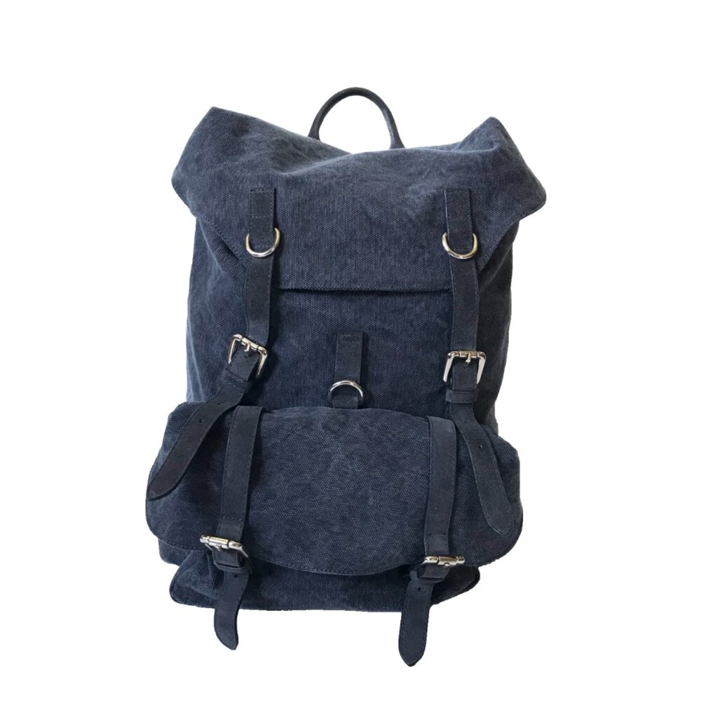 NWOT Eleventy Rucksack Backpack Bag Mens Navy Blue Canvas Buckle Straps NEW